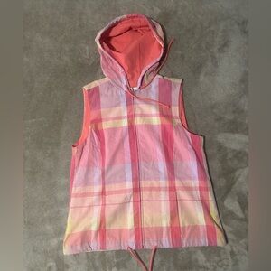 Christopher & Banks Plaid Hooded Vest - Pink and Yellow